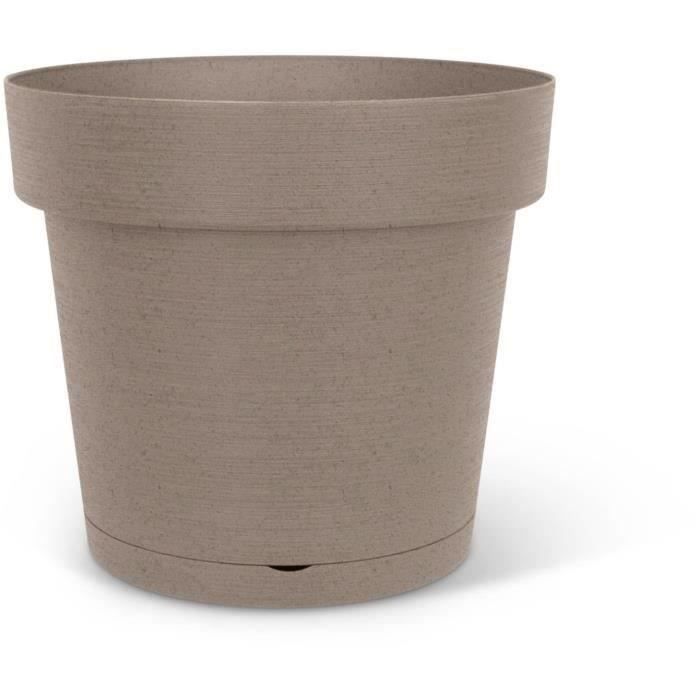 Pot a rÈserve d'eau - GARDEN ID Glamour - Taupe 40 cm - Surface granuleuse - IntÈrieur/extÈrieur - Design ÈpurÈ - Contient du bois.