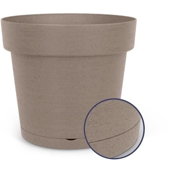 Pot a rÈserve d'eau - GARDEN ID Glamour - Taupe 40 cm - Surface granuleuse - IntÈrieur/extÈrieur - Design ÈpurÈ - Contient du bois.