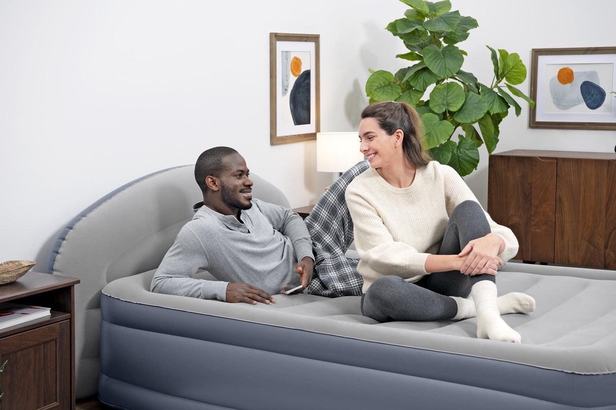 Matelas gonflable - BESTWAY - 671BD Queen - Pompe électrique intégrée - Tete de lit LoungeLux - Tritech durable