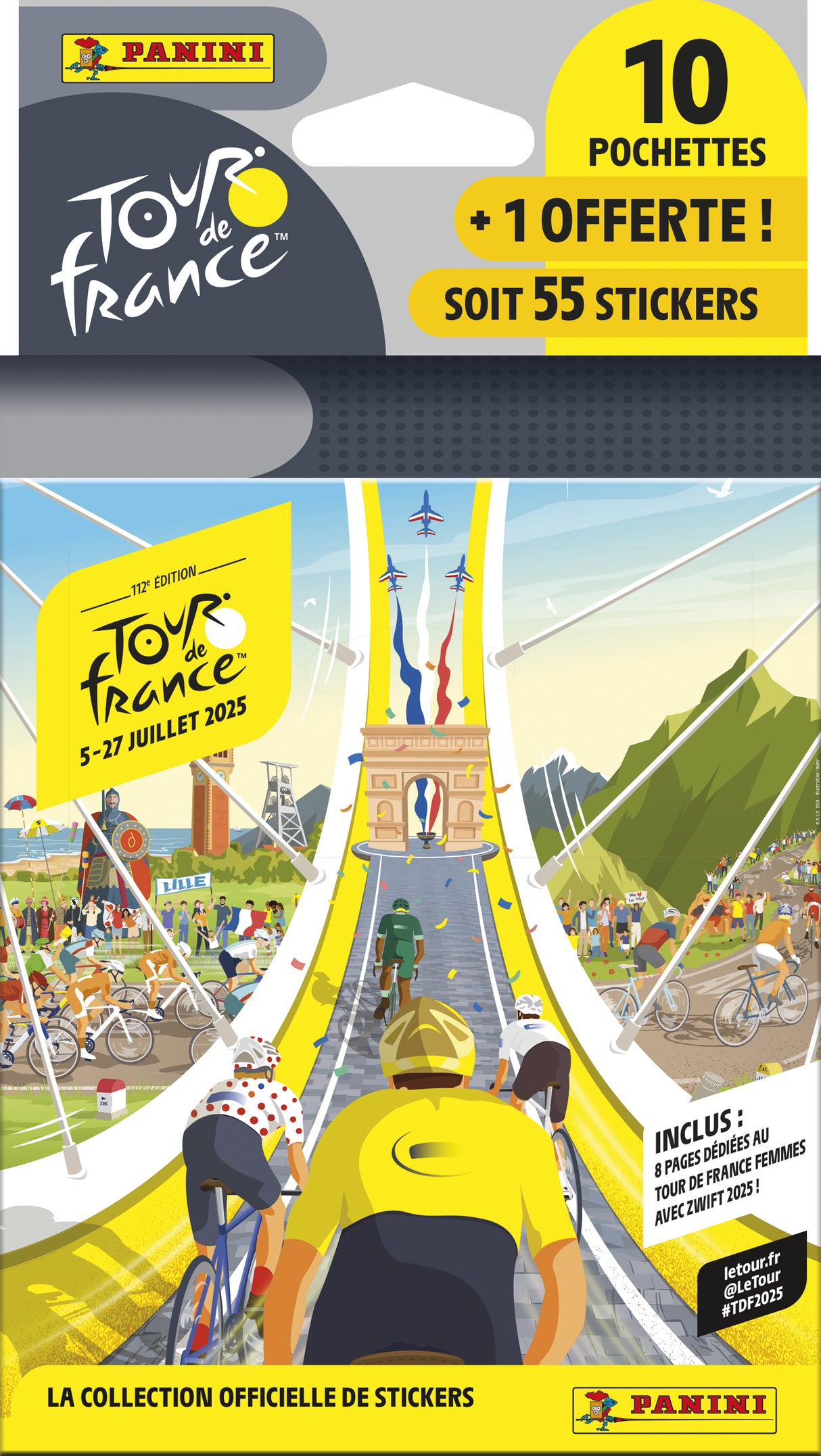 Blister - PANINI - TOUR DE FRANCE 2025 - 10 pochettes + 1 offerte - 55 stickers