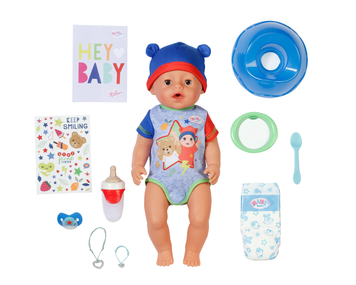 Poupon - BABY BORN - Jonas - 10 fonctions réalistes - 10 accessoires - Bleu et Rouge - 43cm - Des 3 ans