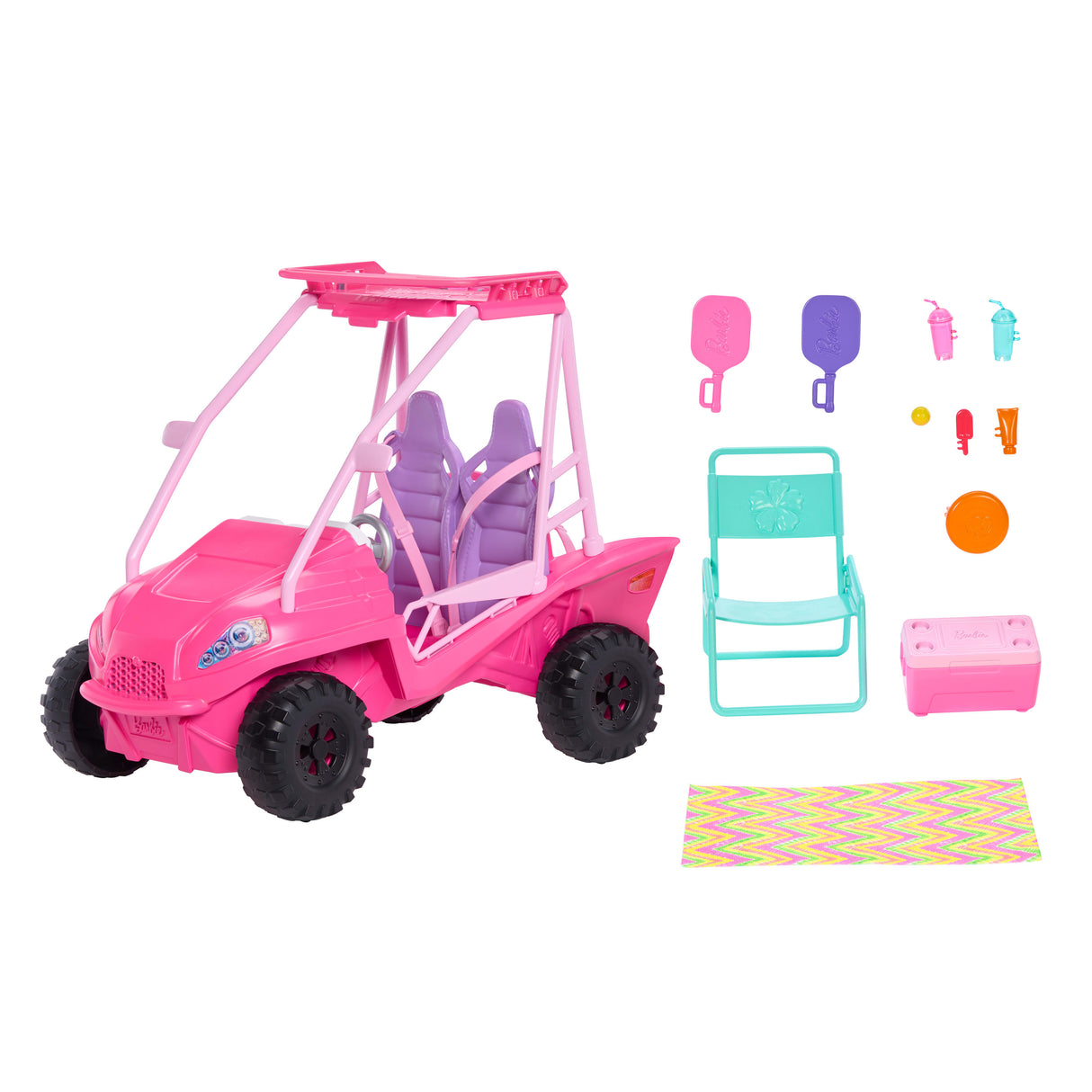 Coffret Buggy Détective Barbie - 4 poupées - Accessoires plage - Rose vif - MATTEL JFV68