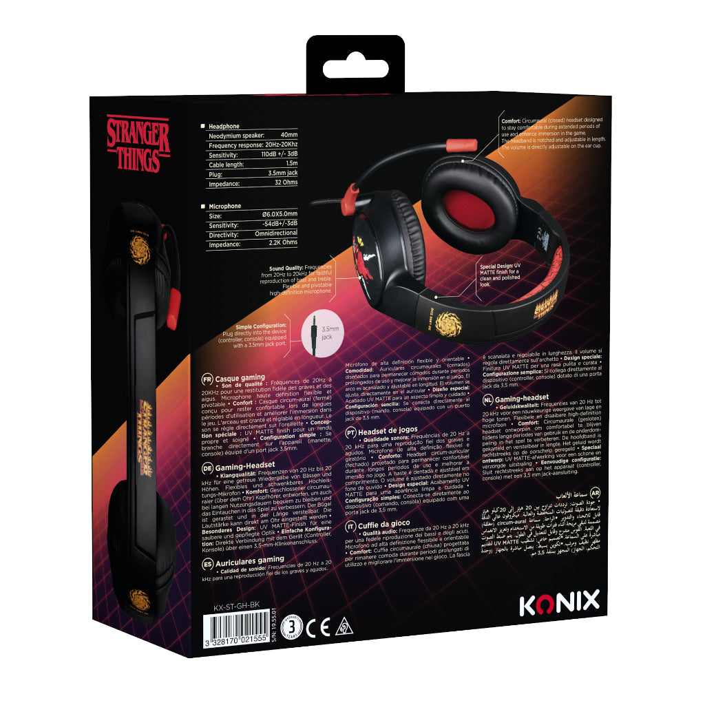 Casque gaming circum-aural - Filaire - Konix - Stranger Things - PC, PS5, Switch 2 et Xbox - Microphone - Câble 1,5 m