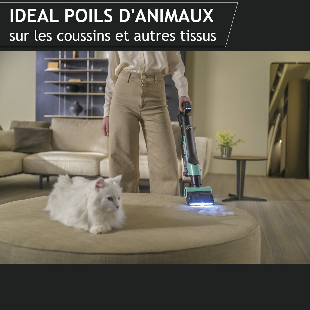 Aspirateur Balai sans Fil - HOOVER HF201P - Ultra-léger, Puissant 50AW, Turbobrosse Spécial Animaux, Technologie Ultra Compact x3