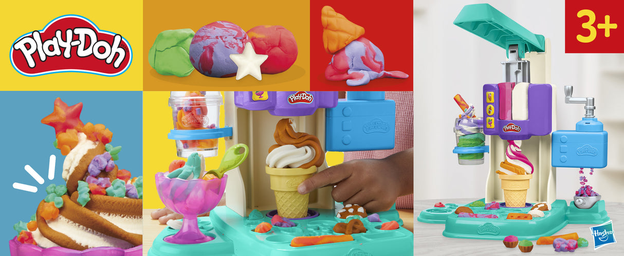 PlayDoh Mes Glaces Arc-en-Ciel, Pâte a modeler, Machine a Creme Glacée factice, 5 pots de 56 g et accessoires, des 3 ans