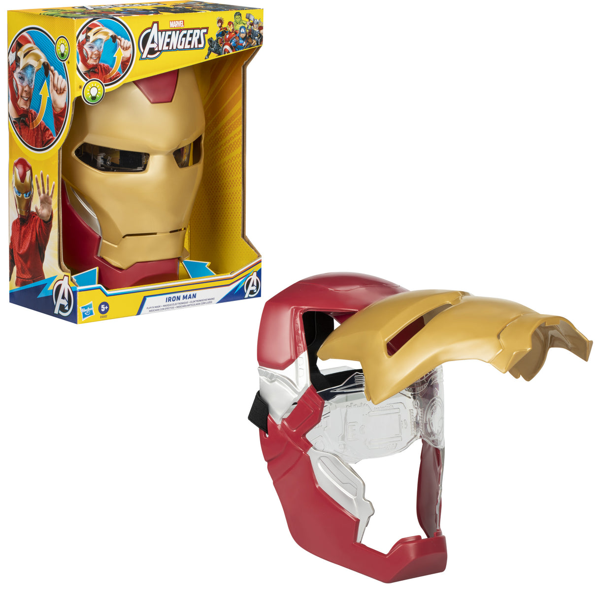 Masque électronique d'Iron Man a visiere mobile, avec effets lumineux, Pour enfnant pour se déguiser comme son héros préféré, Des 5