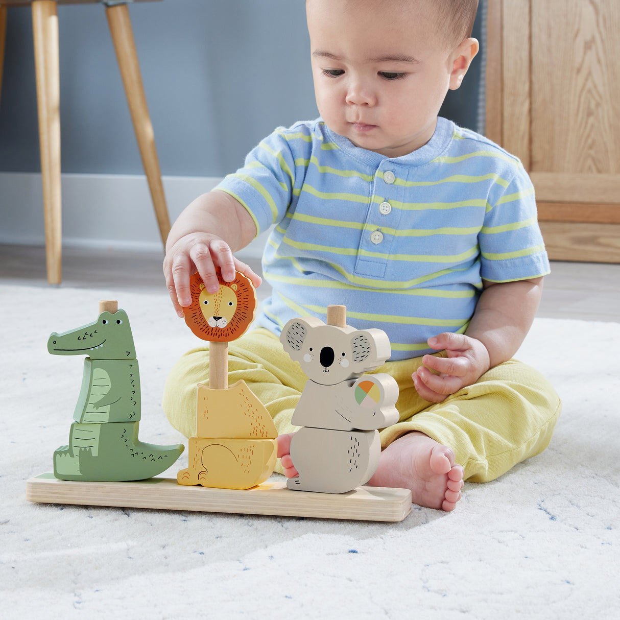 Fisher-Price-Animaux en Bois a Empiler et Trier, 10 pieces HXV04