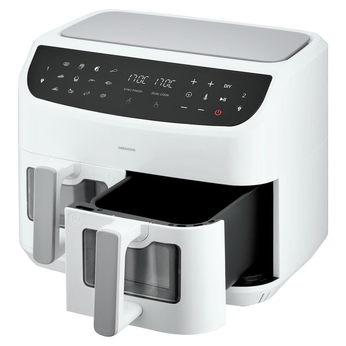 Friteuse a Air Chaud - MEDION - P20 XXL Twin - 2600 W - 2 paniers - 9 programmes - Blanc