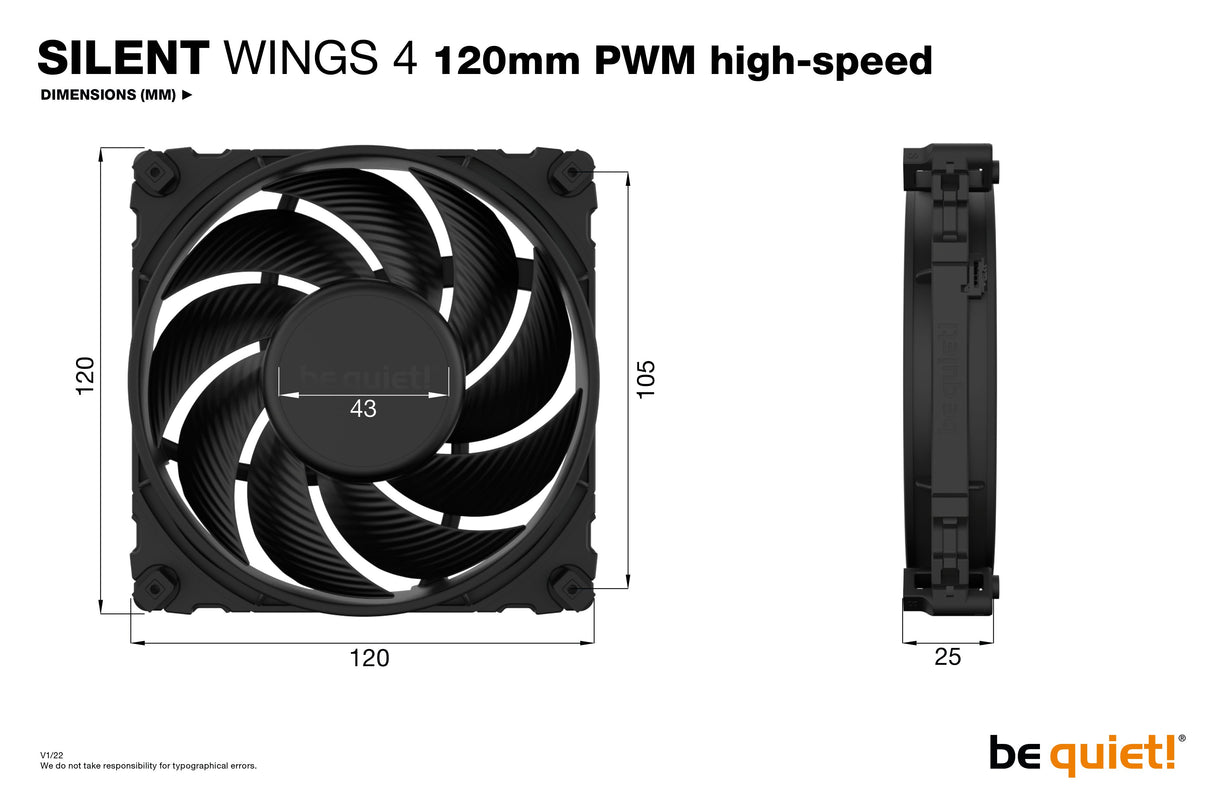 Ventilateur de boitier be quiet! Silent Wings 4 Haute-vitesse - 12cm (Noir)