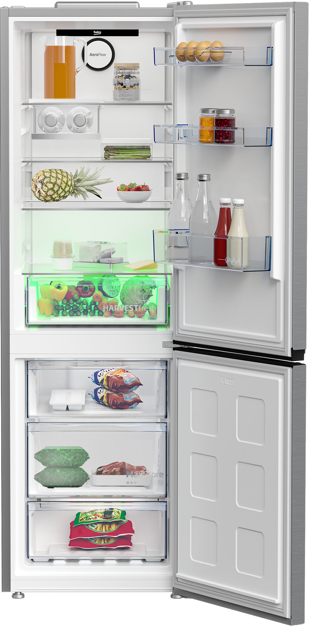 Réfrigérateur combiné - BEKO Série bPro500 - B5RCNE365HXB - 2 portes - 316 L - Classe D - 59,5 x 66,3 x 186,5 cm - Métal brossé