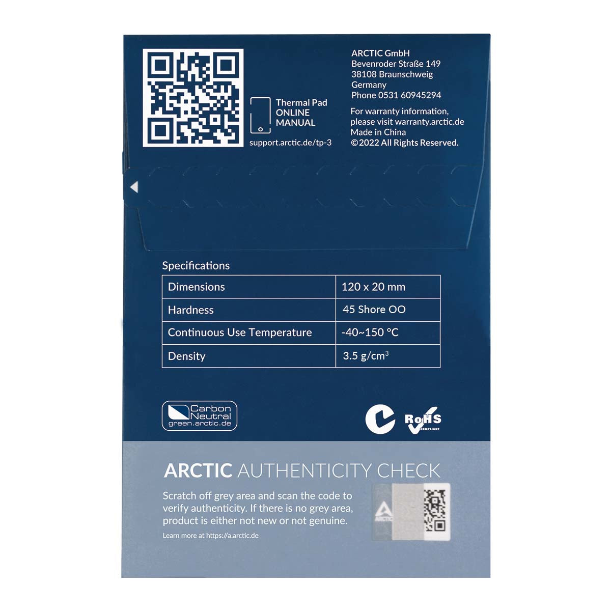 Lot de 4 Pads Thermiques Arctic TP-3 120x20x1mm (Bleu)