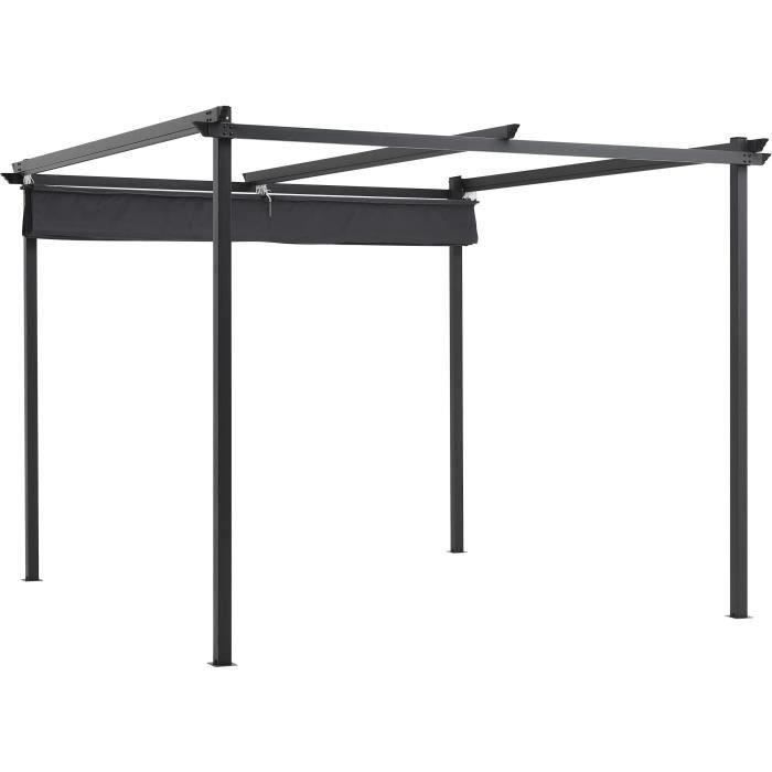 Pergola KIBA avec toit déroulant - Gris - 3 x 3 m