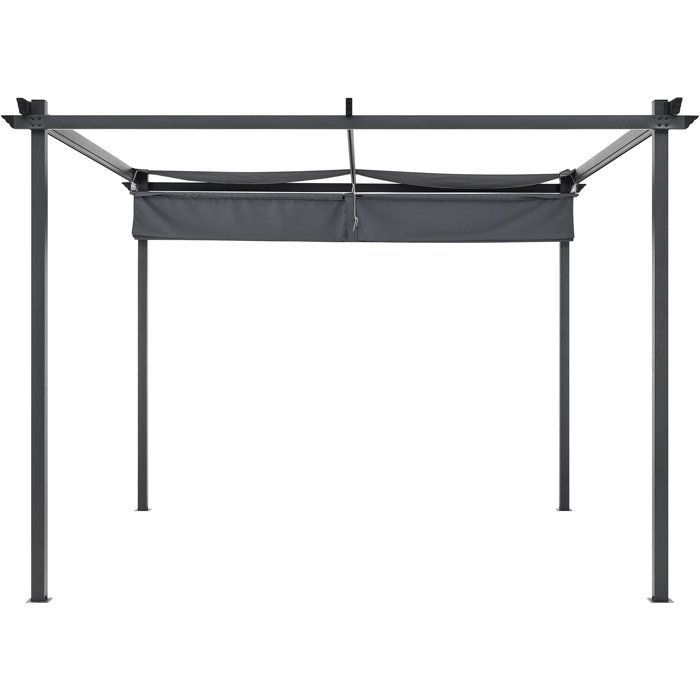 Pergola toit rétractable - KIBA - Structure en acier - Toile en polyester - Gris - 3 x 3 m