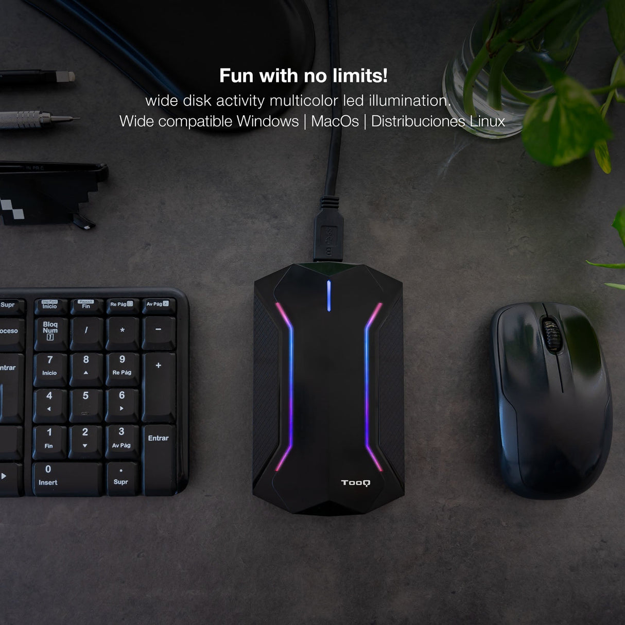 Boitier externe USB 3.1 TooQ TQE-2599 RGB - S-ATA 2,5" (Noir)
