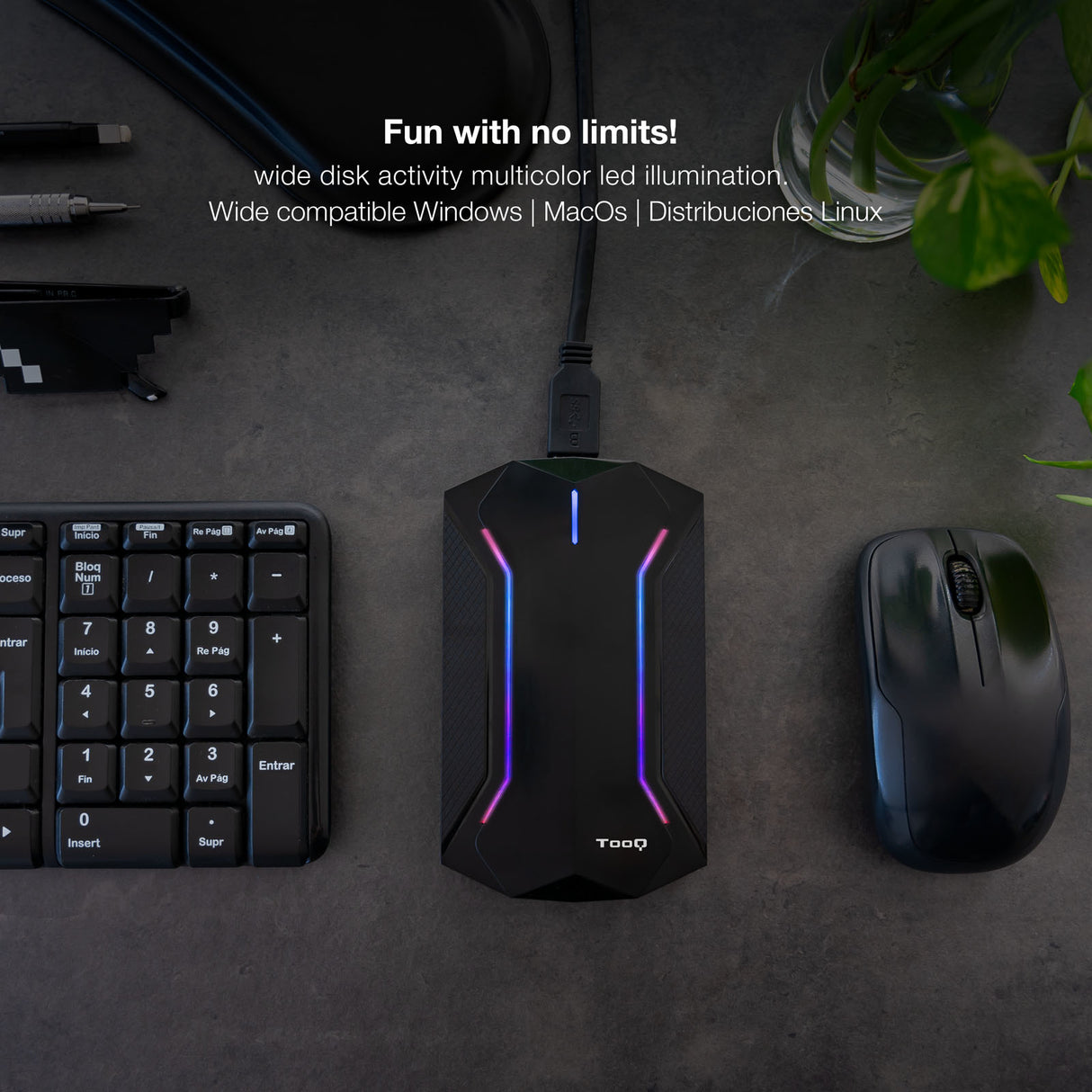 Boitier externe USB 3.1 TooQ TQE-2599 RGB - S-ATA 2,5" (Noir)