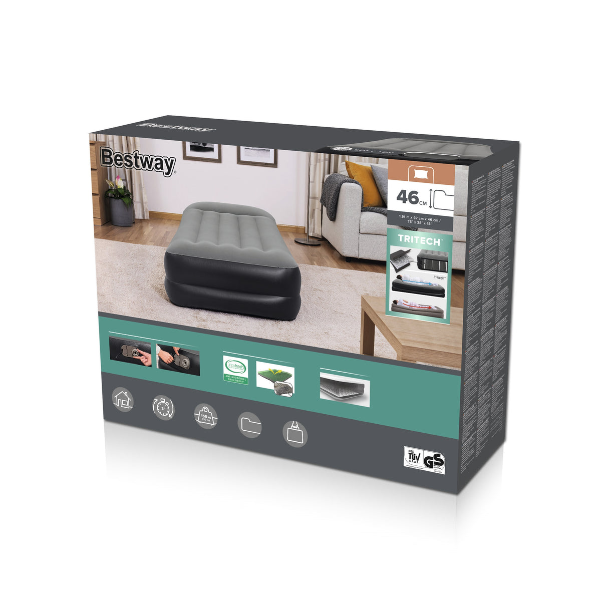 Lit gonflable - BESTWAY - Tritech 1P - 1 place - 191x97x46 cm avec pompe électrique intégrée