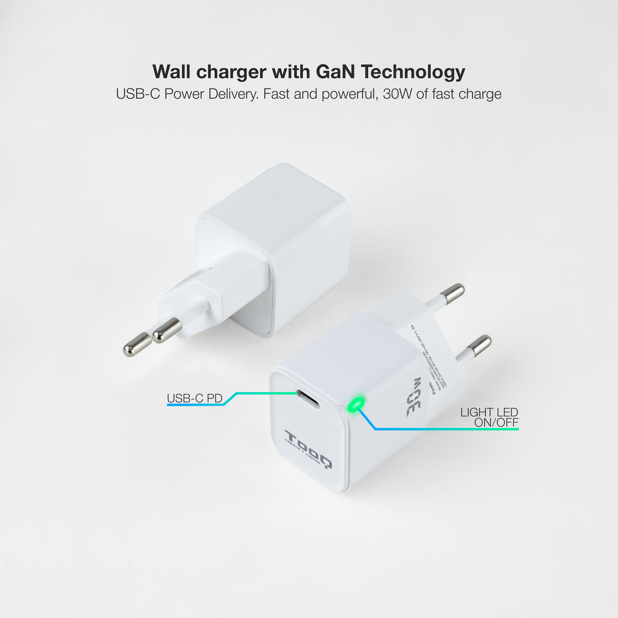 Chargeur secteur TooQ TQWC-GANPD30 1 port USB-C 30W (Blanc)