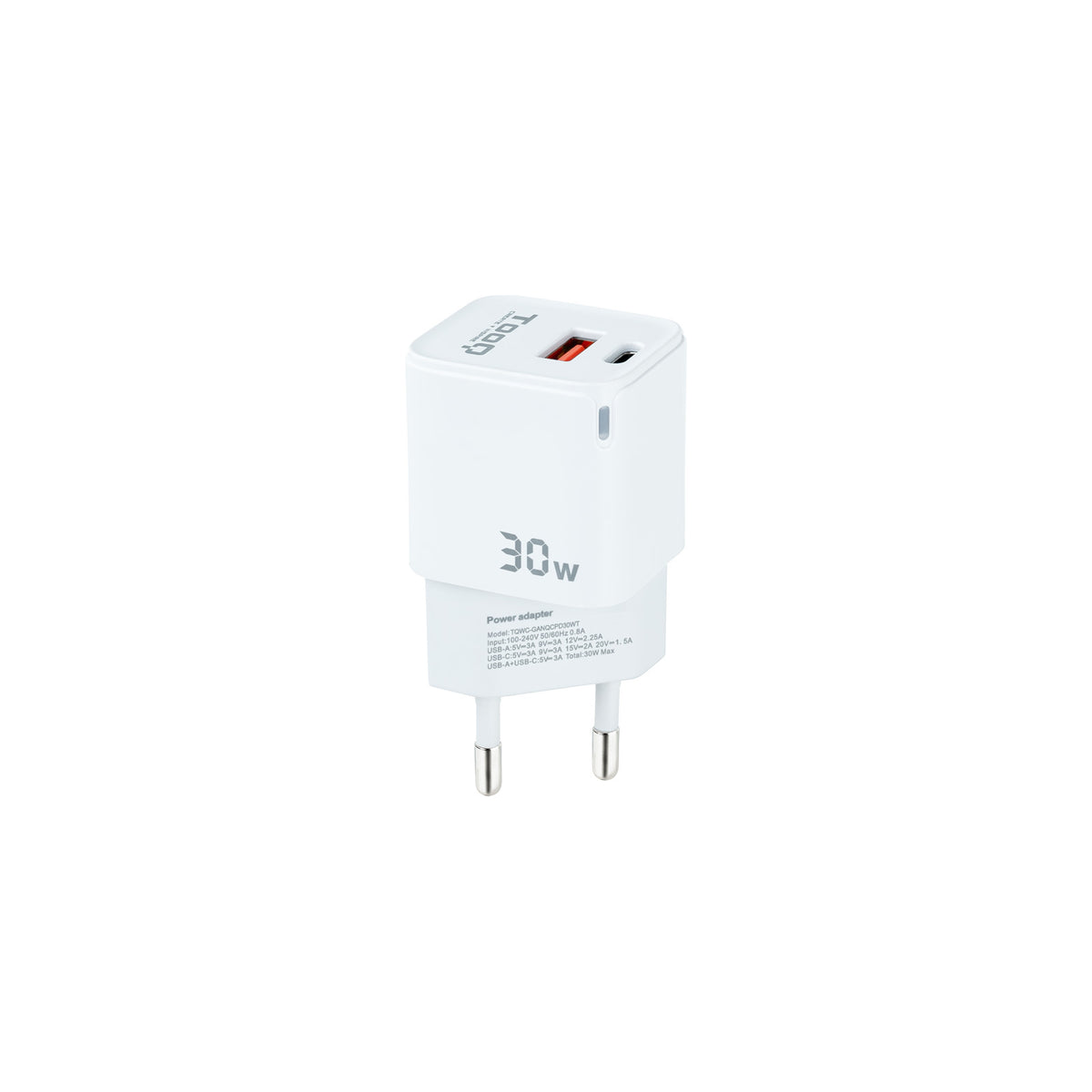 Chargeur Secteur Tooq TQWC-GANQCPD30WT 1x USB-A + 1x USB-C 30w (Blanc)