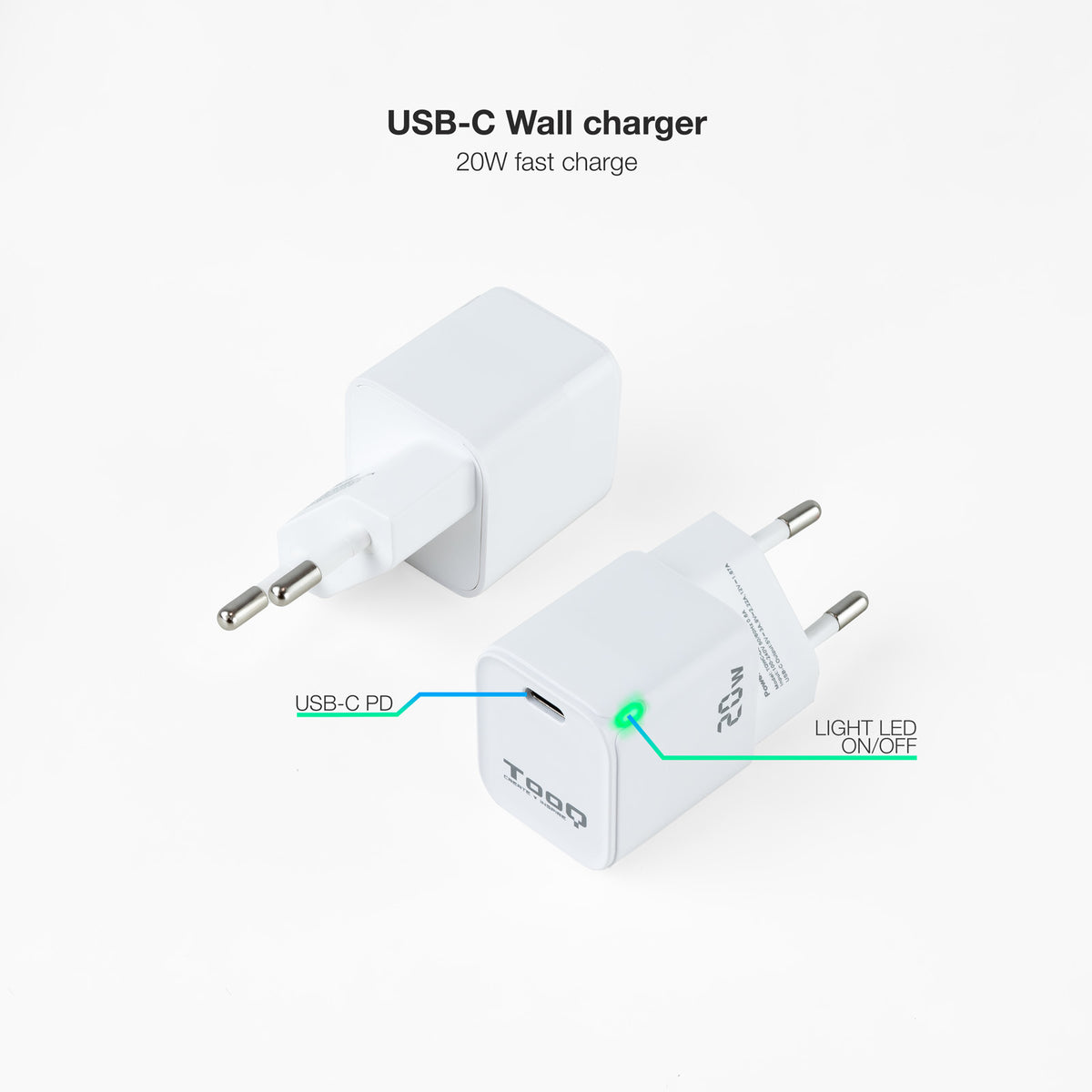 Chargeur secteur TooQ 1 port USB-C 20W (Blanc)