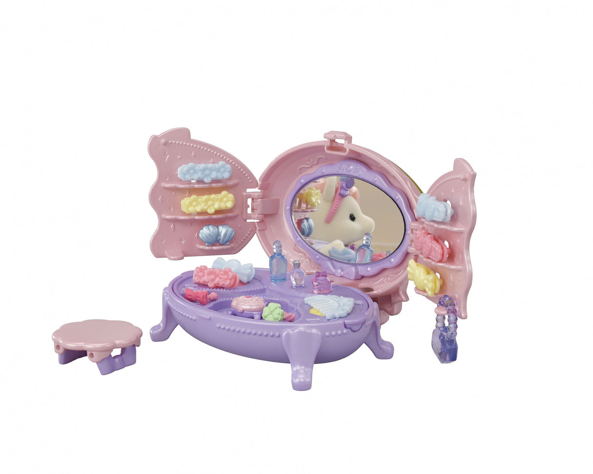 Coiffeuse Fille Poney - SYLVANIAN FAMILIES - Joy aux cheveux roses - Accessoires de coiffure inclus