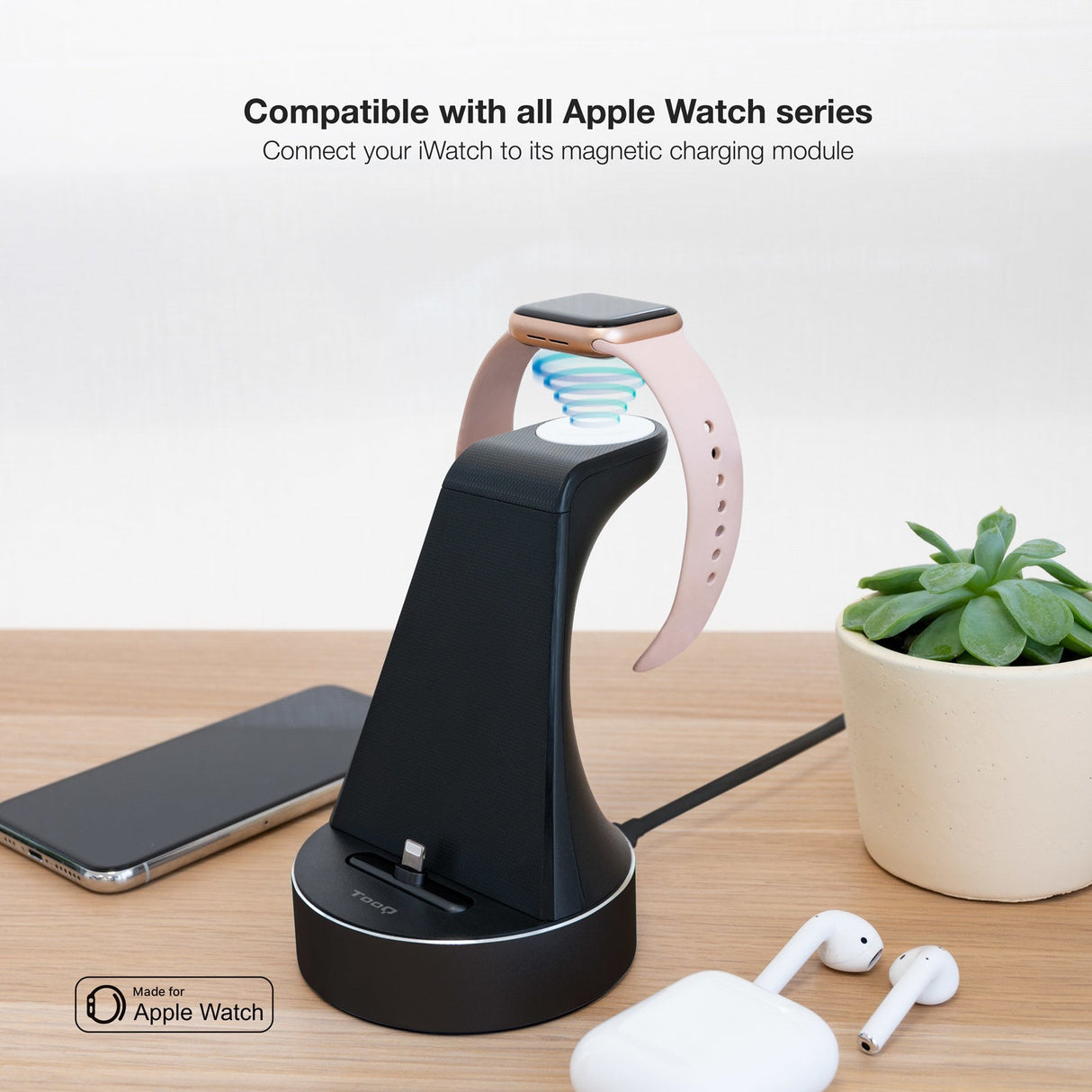Chargeur sans fil TooQ pour Apple Watch et iPhone (Noir)