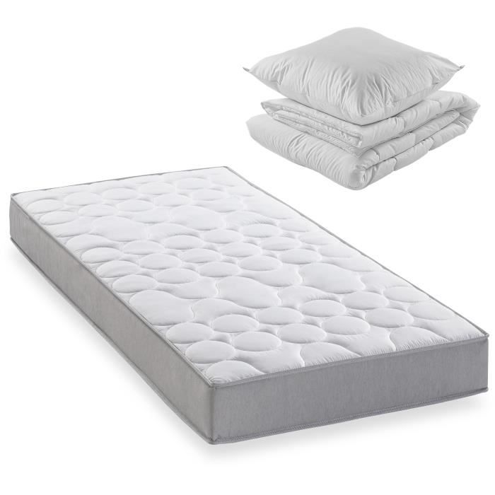 Pack matelas 90x190 cm + couette + oreiller - 330 Ressorts ensachÈs - 5 zones de confort - 19 cm - Ferme - DEKO DREAM Springmax
