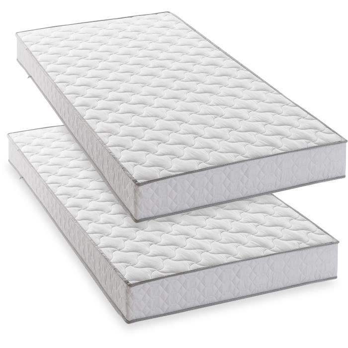 Lot de 2 matelas - 90 x 190 cm - Mousse - 14 cm - 5 zones de confort - DEKO DREAM - Hahtuva