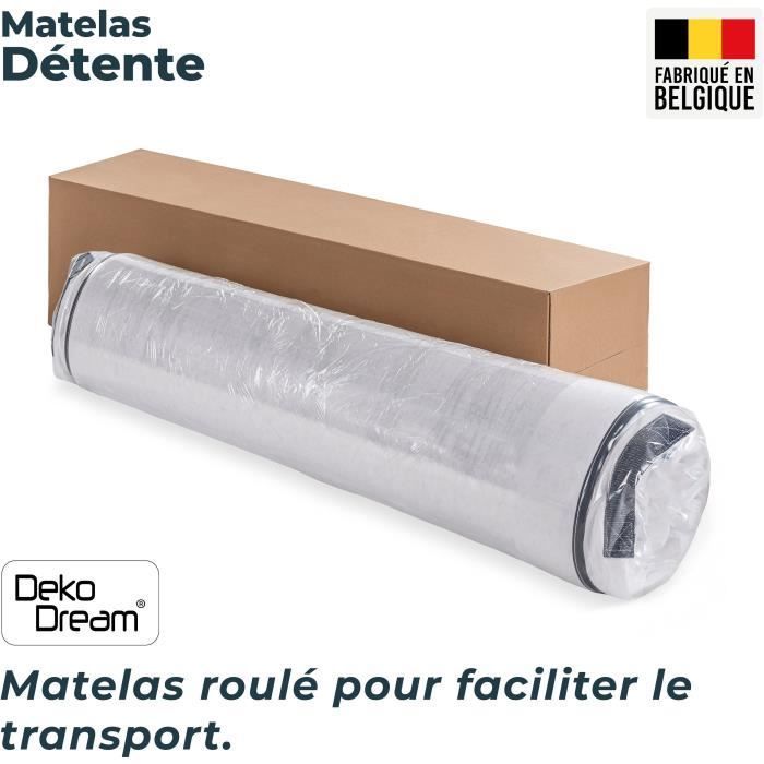 Matelas 90 x 190 cm - Hauteur 19 cm - 380 ressorts ensachés - 7 zones - Equilibré - réversible - fabriqué en Belgique