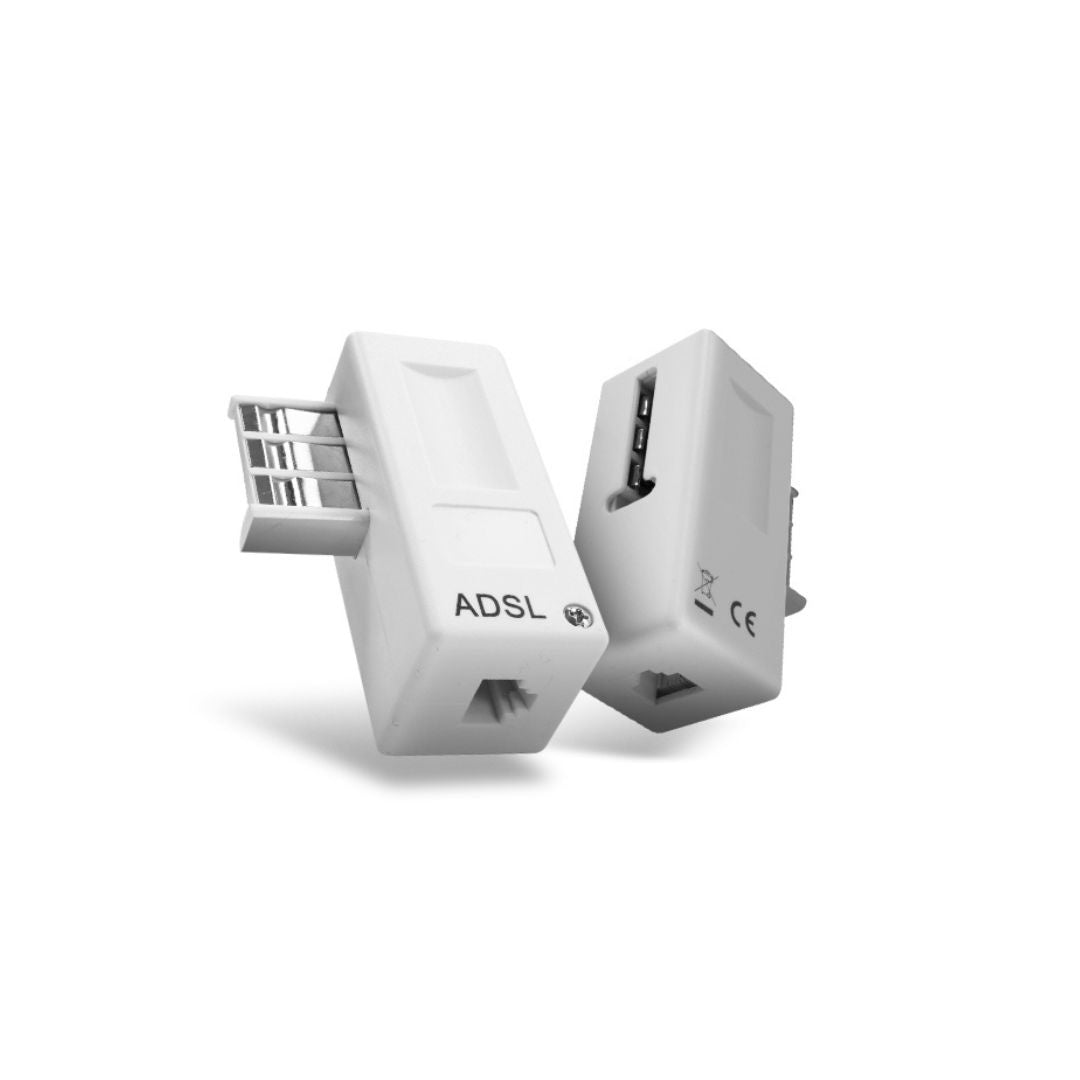 Fiche téléphonique avec filtre ADSL m le/femelle + entrée RJ11 femelle blanc