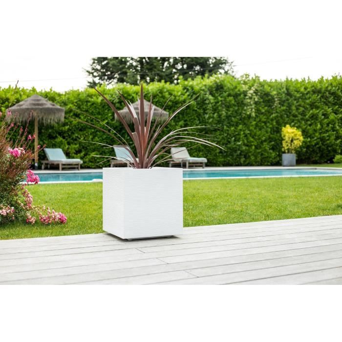 Pot de fleurs Carré 50 cm - EDA - Graphit - 57 L - 49,5 x 49,5 x H. 49,5 cm - Blanc cérusé