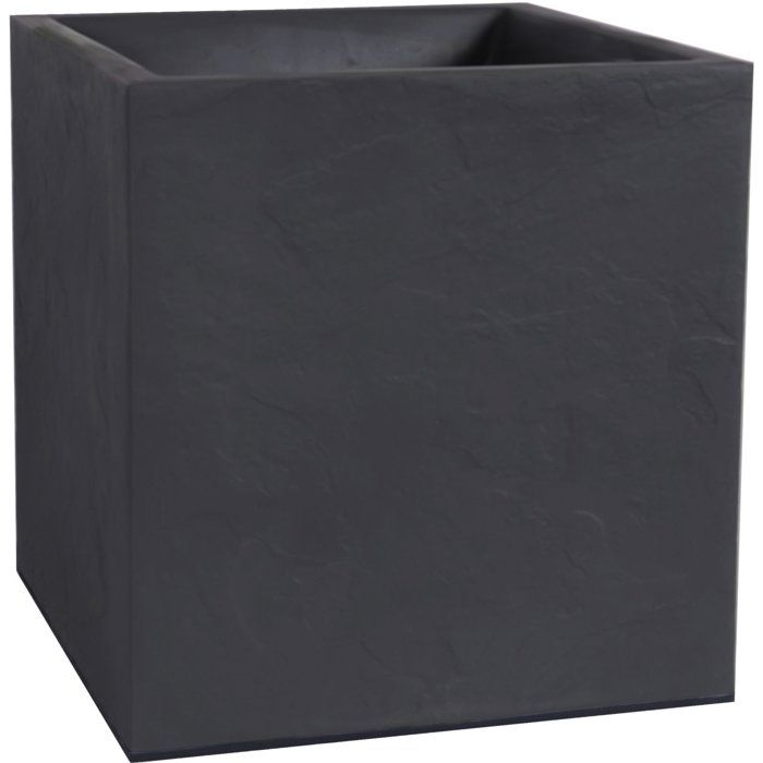 Pot de fleurs Carré 40 cm - EDA - Volcania - 31 L - Intérieur/Extérieur - Décor Pierre - 39,5 x 39,5 x H 43,5 cm - Gris Anthracite