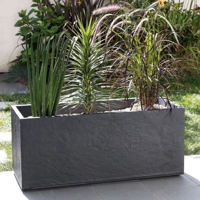 Jardiniere Volcania - EDA - 98 L - Intérieur / Extérieur - Décor Pierre - 99,5 x 39 x H. 43 cm - Gris Anthracite