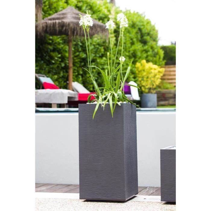 Pot de fleurs Carré Haut 40 cm - EDA - Graphit - 31 L - 39,5 x 39,5 x H. 80 cm - Gris Anthracite
