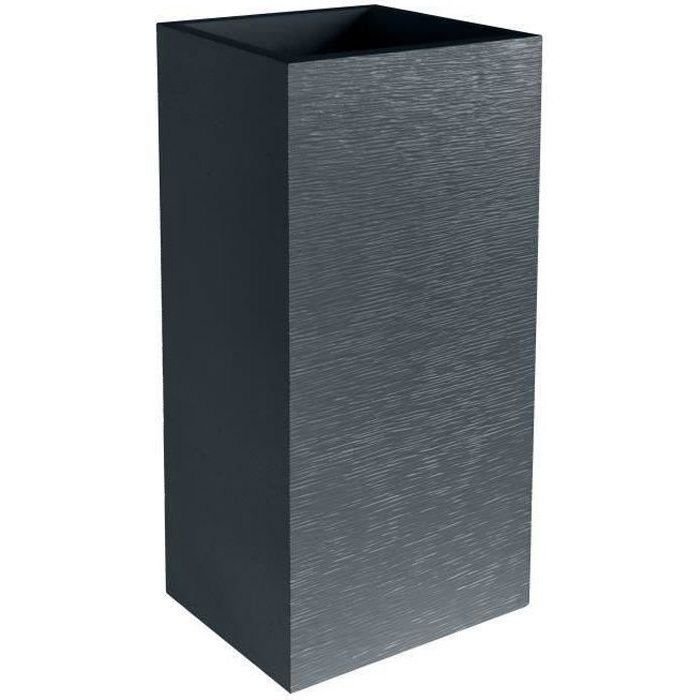 Pot de fleurs Carré Haut 40 cm - EDA - Graphit - 31 L - 39,5 x 39,5 x H. 80 cm - Gris Anthracite