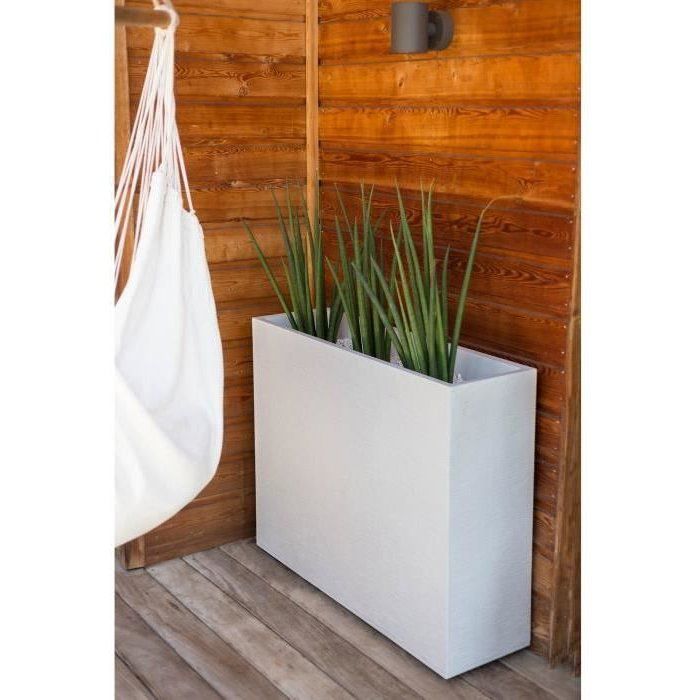 Jardiniere Muret Loft L - EDA - Graphit - 46 L - Intérieur / Extérieur - Décor Graphiques - 78,5 x 29,5 x H. 60 cm - Blanc Cérusé