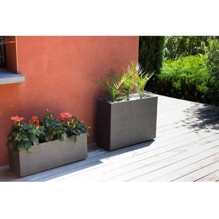 Jardiniere Muret Loft L - EDA - Graphit - 46 L - Intérieur / Extérieur - Décor Graphiques - 78,5 x 29,5 x H. 60 cm - Gris Anthracite