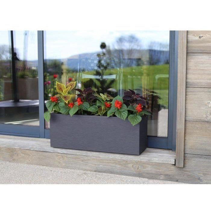 Balconniere - EDA - Graphit Up - 25 L - Intérieur/ Extérieur - Décor Graphique - 59 x 19,5 x H. 22,8 cm - Gris Anthracite
