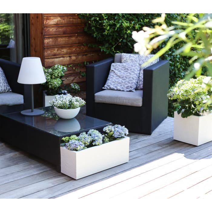 Jardiniere - EDA - Graphit Up - 57 L - Intérieur / Extérieur - Décor Vagues - 79,5 x 29,5 x H. 29,5 cm - Blanc Cérusé