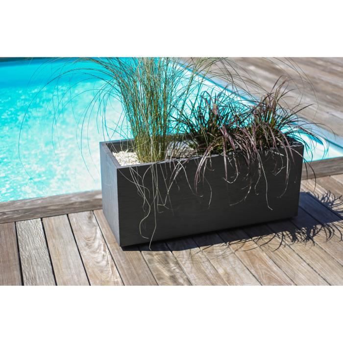 Jardiniere - EDA - Graphit Up - 57 L - Intérieur / Extérieur - Décor Vagues - 79,5 x 29,5 x H. 29,5 cm - Gris Anthracite