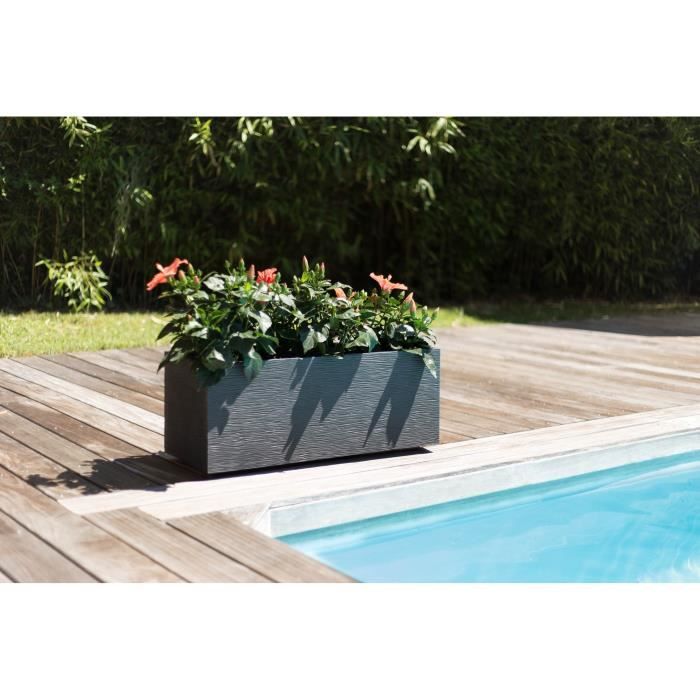 Jardiniere - EDA - Graphit Up - 57 L - Intérieur / Extérieur - Décor Vagues - 79,5 x 29,5 x H. 29,5 cm - Gris Anthracite