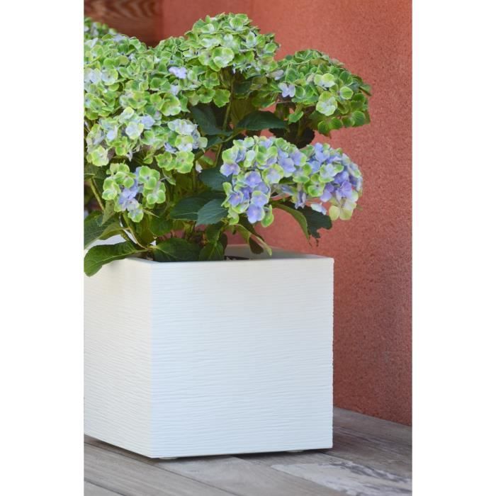 Pot de fleurs Carré 30 cm - EDA - Graphit Up - 21 L - Intérieur / Extérieur - 29,5 x 29,5 x H. 29,5 cm - Blanc Cérusé