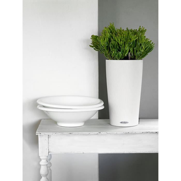 LECHUZA Pot de fleurs - Cilindro color 23 - Ø 23 x 41 cm - 6 L - Kit complet - Blanc