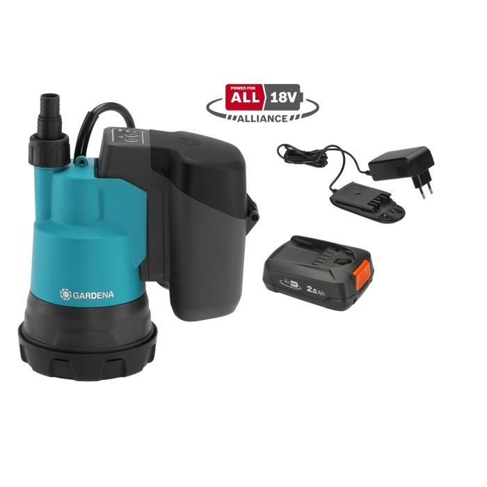 GARDENA Pompe immergée eau claire 200/2 Li-ion 18V P4A Débit max 2000l/h & pression max 2bar Extension garantie 5 ans (14600-20)