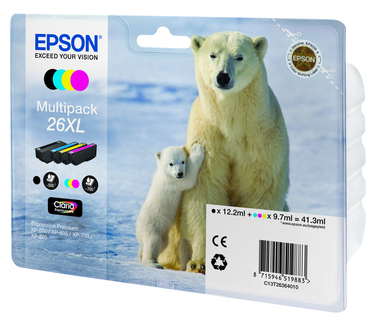 EPSON Multipack T2636 XL - Ours Polaire - Noir, Cyan, Jaune, Magenta (C13T26364010)