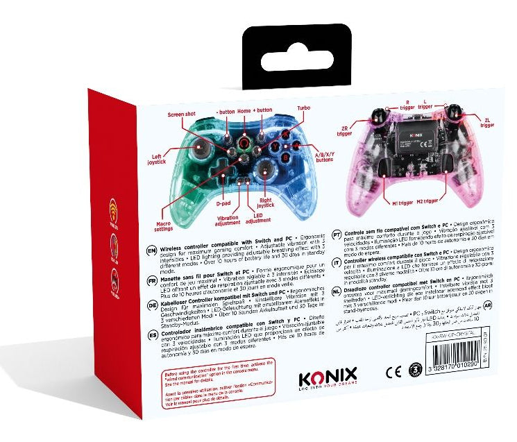 Konix - Manette sans fil Crystal Nintendo Switch, Switch OLED, PC et PS4