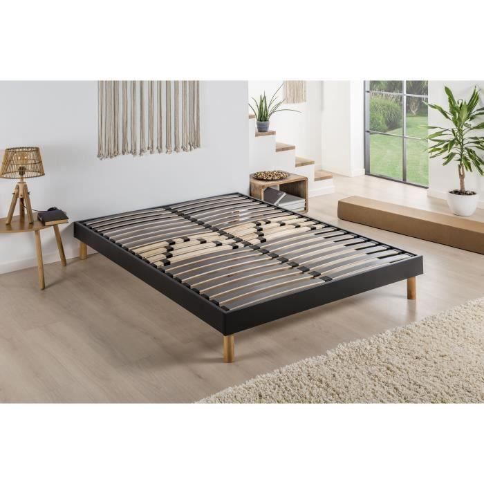 DEKO DREAM SOMKIT Sommier en Kit 140x190 cm - 20 lattes - Gris anthracite - RÈglable
