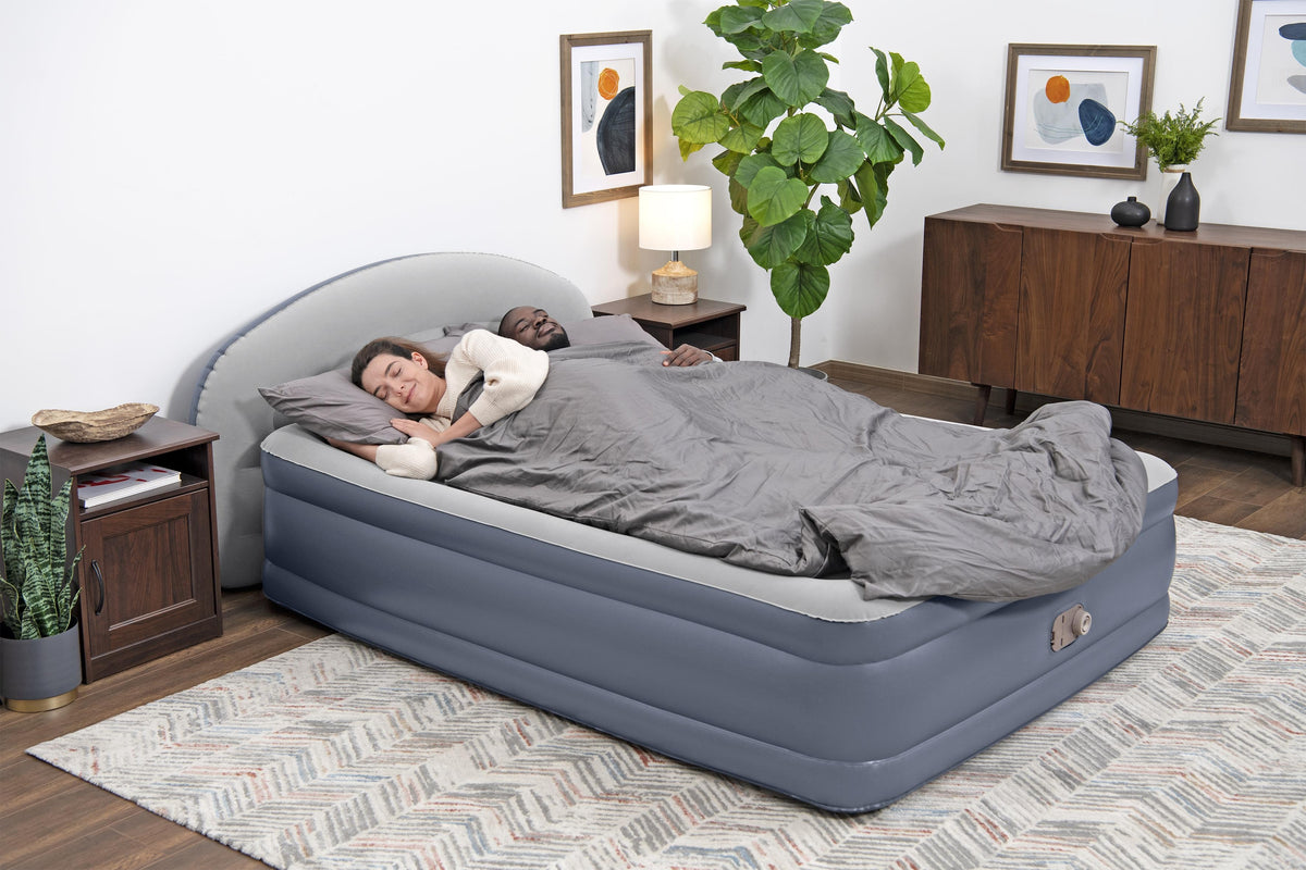 Matelas gonflable - BESTWAY - 671BD Queen - Pompe électrique intégrée - Tete de lit LoungeLux - Tritech durable