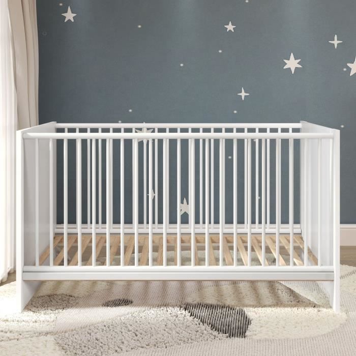 Chambre bébé Trio : Lit 70 x 140 cm + Commode a langer + Armoire OLIVIA - Blanc - TREND TEAM