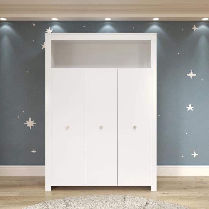 Chambre bébé Trio : Lit 70 x 140 cm + Commode a langer + Armoire OLIVIA - Blanc - TREND TEAM