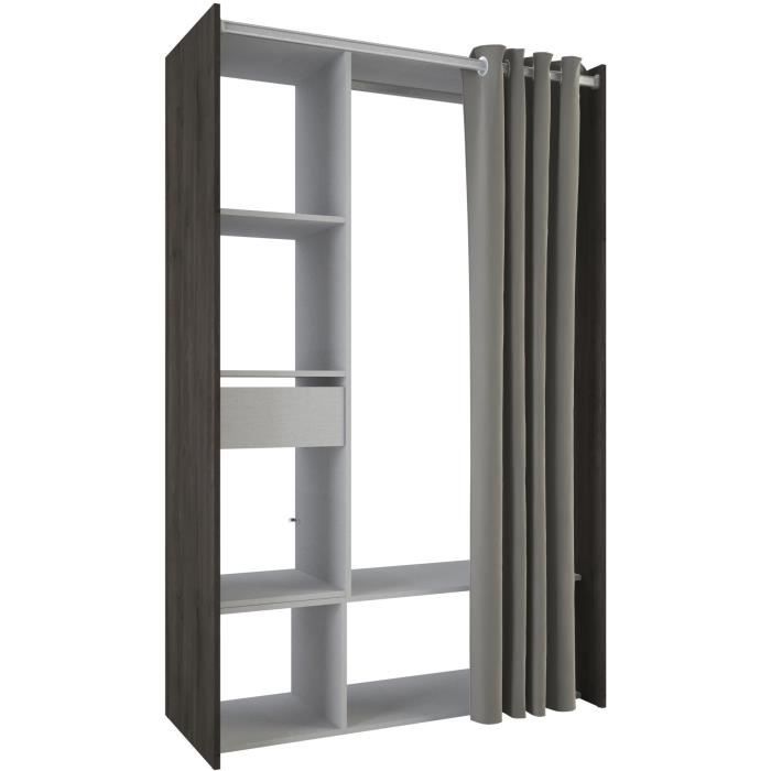 Dressing MONTANA - L115/150 x P49,9 x H183 cm - Décor Chene Waterford et gris clair + rideau - DEMEYERE